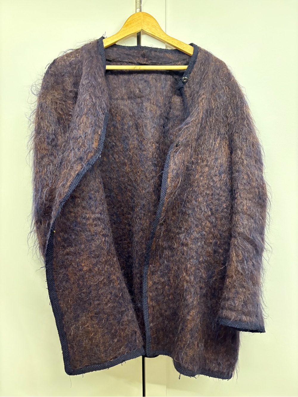 Vintage Purple/Aubergine & Brown Mohair-Cardigan with Snap Buttons - Picture 6 of 10